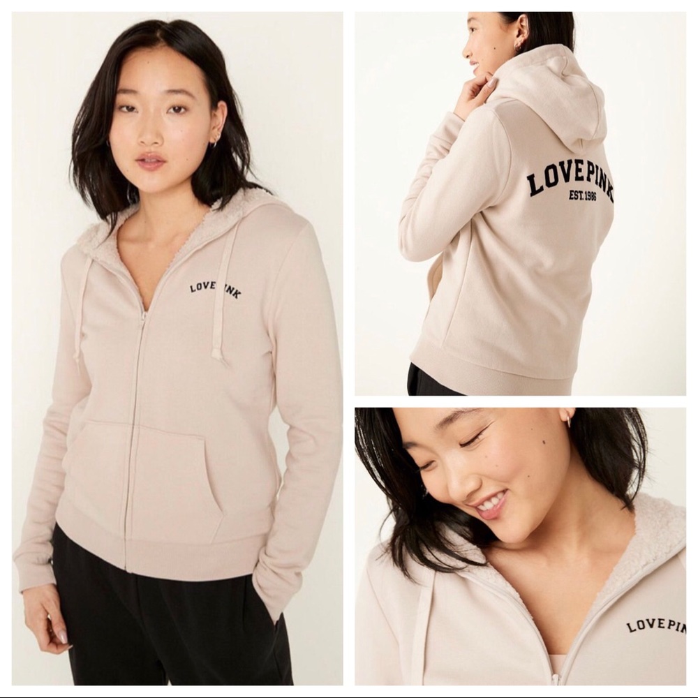 Vs Victorias Secret Pink Sherpa Perfect Full Zip Hoodie Sweater Jacket Top S